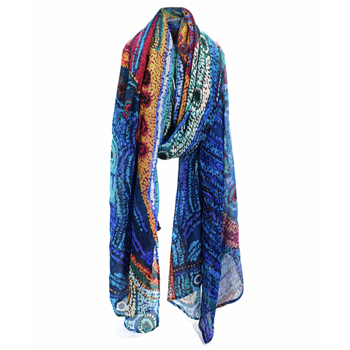 Better World Aboriginal Art Organic Cotton Summer Scarf (200cm x 70cm) - Two Sisters