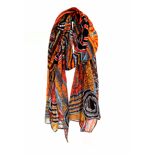 Better World Aboriginal Art Organic Cotton Summer Scarf (200cm x 70cm) - Body Paint Design