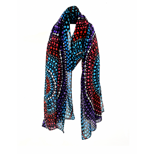 Better World Aboriginal Art Organic Cotton Summer Scarf (200cm x 70cm) - Waterholes