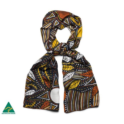 Jilamara Aboriginal Art Pure Silk Scarf (180cm x 54cm) - Bush Flower