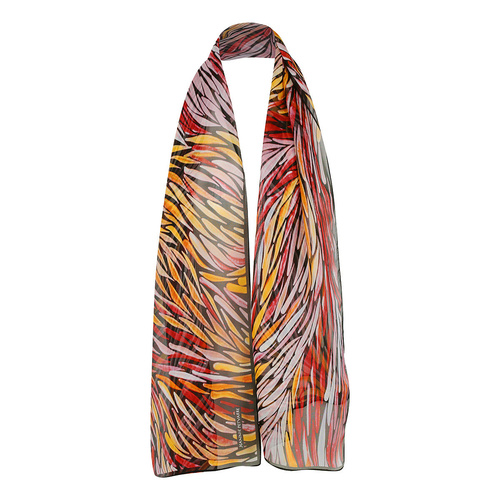 Outstations Aboriginal Art Pure Silk Chiffon Scarf - Bush Grasses (Orange)