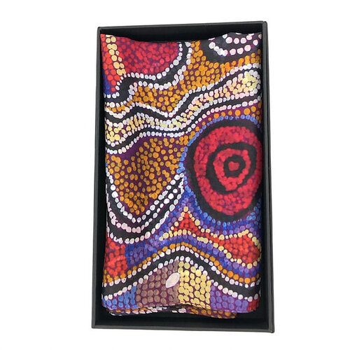 Warlukurlangu Aboriginal Art Giftboxed 100% Silk Scarf - Fire Dreaming