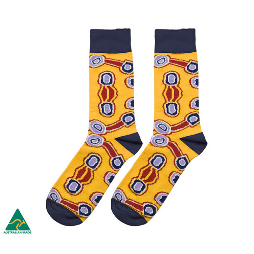 Warlukurlangu Aboriginal Art Australia Made Men's Cotton Socks - Amelia Brown