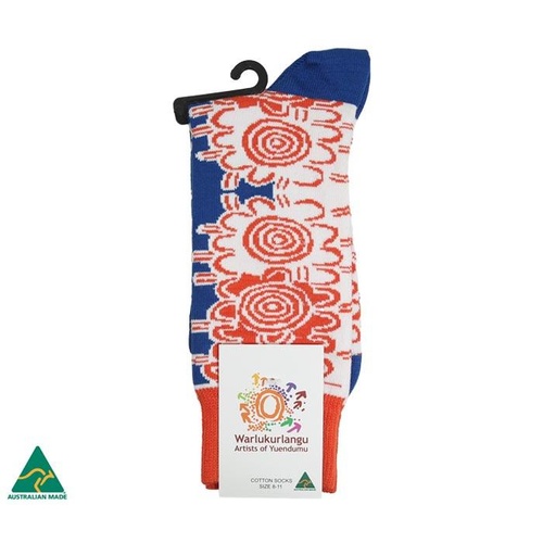 Warlukurlangu Aboriginal Art Australia Made Men's Cotton Socks - Frank Japanangka 