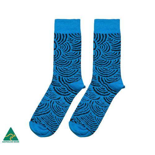 Warlukurlangu Aboriginal Art Australia Made Men's Cotton Socks - Mina Mina Dreaming Blue