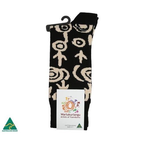 Warlukurlangu Aboriginal Art Men's  Cotton Socks - Yuendamu Door 16