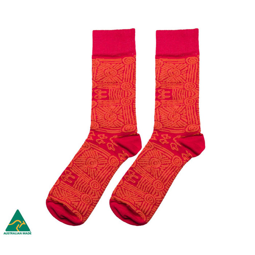 Warlukurlangu Aboriginal Art Australia Made Men's Cotton Socks - Zenaida Gallagher