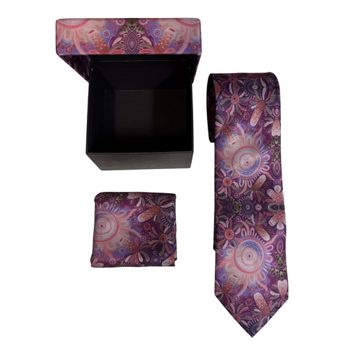 Chern'ee Sutton Aboriginal Art 2pce Polyester Tie Set - Banksia