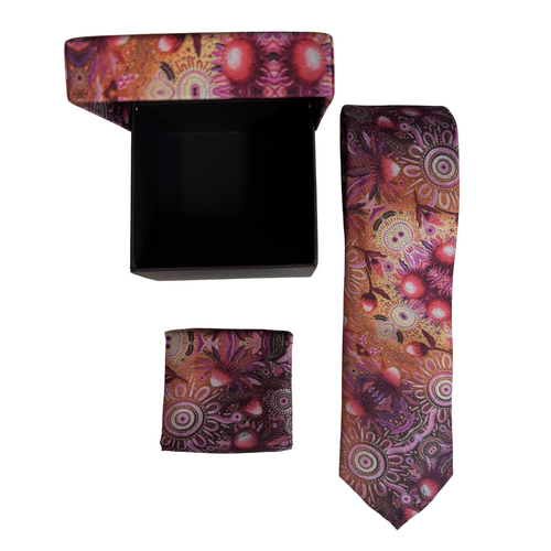 Chern'ee Sutton Aboriginal Art 2pce Polyester Tie Set - Warratah