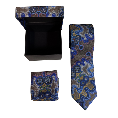 Lee Anne Hall Aboriginal Art 2pce Polyester Tie Set - Blue