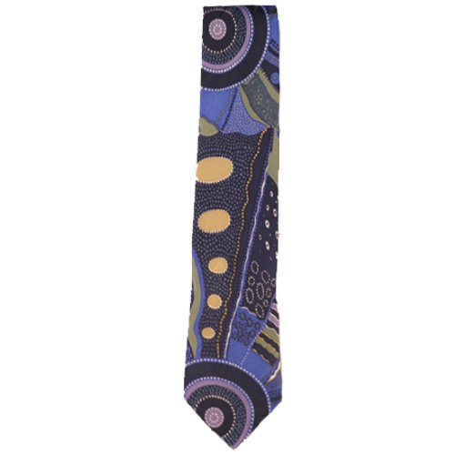 Outstations Aboriginal design Polyester Tie - Norman Cox (Blue)