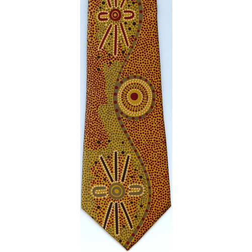 Scorched Earth Aboriginal Art Polyester Tie - B1149 (Gold)
