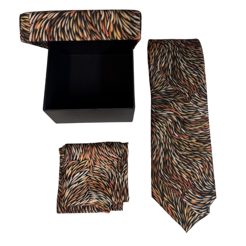 Sharon Numina Aboriginal Art 2pce Polyester Tie Set - Bush Medicine Dreaming (Brown)
