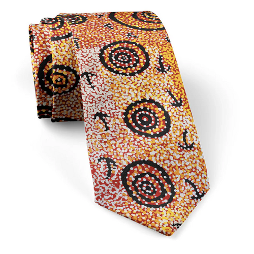 Warlukurlangu Aboriginal Art 2pce Woven Silk Tie Set - Emu Dreaming