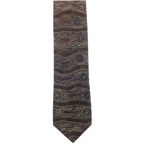 Yijan Aboriginal Art Polyester Tie - Water Dream (Brown)