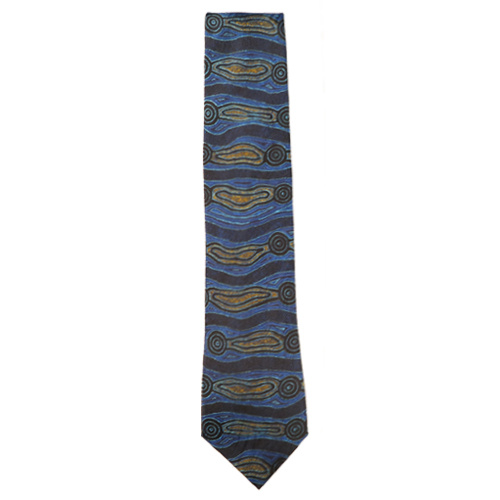 Yijan Aboriginal Art Polyester Tie - Water Dream (Grey/Blue)