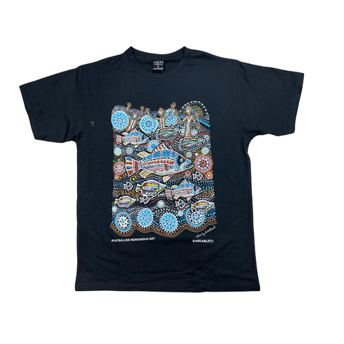 Barramundi (Black) - Aboriginal Design T-Shirt [size: Medium]