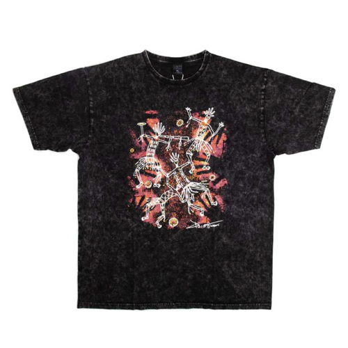 Quinkan (Acid Washed Black) - Aboriginal design T-Shirt [Size: Small]