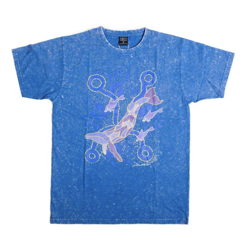 Whale (Stonewashed Blue) - Aboriginal design T-Shirt [size: Small]