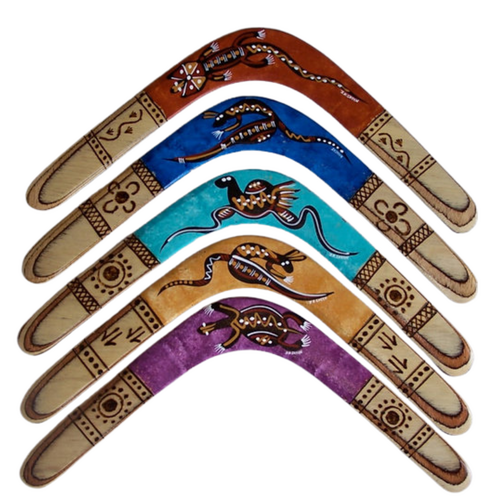 Contemporary Burnt - Skeenarang Booma Handpainted Aboriginal Art Returning 5 Ply Aboriginal Boomerang