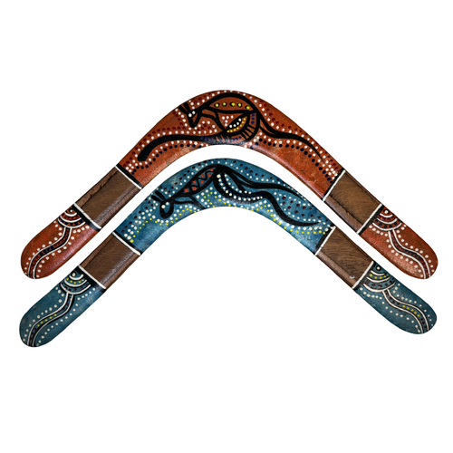 Contemporary Coatarangs 45cm - Skeenarang Booma Handpainted Aboriginal Art Returning 5 Ply Aboriginal Boomerang