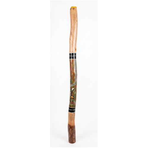 Green/Red - Brolga Eucalyptus (Grey Box) Handpainted Didgeridoo (1.27m) - Bark Base