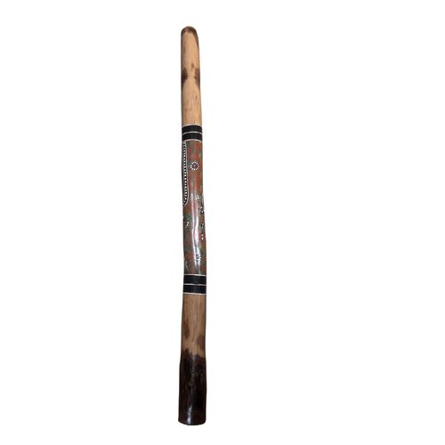Orange/Green - Kangaroo  Eucalyptus (Grey Box) Handpainted Didgeridoo (1.24m) - Bark Base 