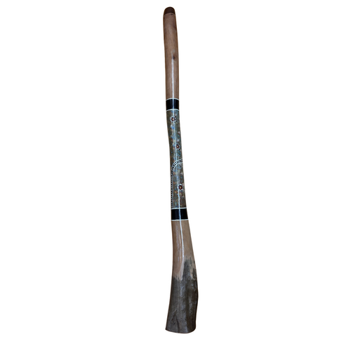 Eucalyptus (Ironbark) Handpainted Didgeridoo (1.46m) - Bell with Kangaroo (Blue/Browns)