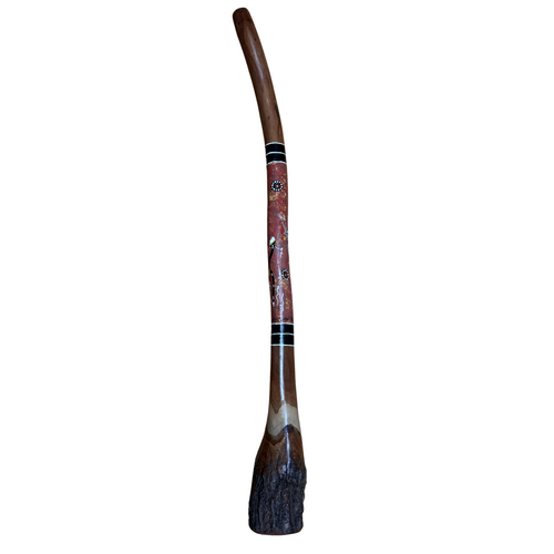 Eucalyptus (Ironbark) Handpainted Didgeridoo (1.30m) - Flared End with Emu (Red/Pink)