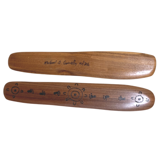 Handmade Timber Aboriginal Message Stick - Burnt design (Meeting Place)