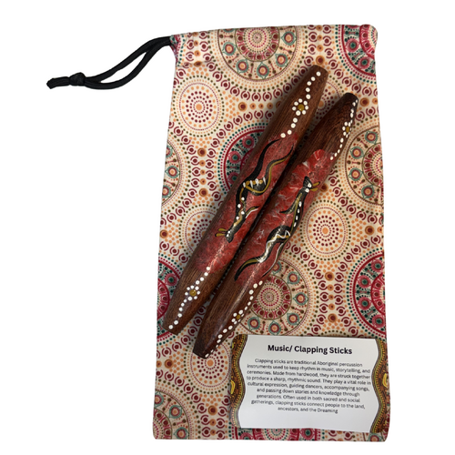 KIDS handpainted Music Sticks [18cm] - PINK Kangaroo + POUCH - Skeenarang Booma