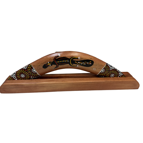 Skeenarang Booma -Traditional/Dot Art Handpainted [30cm) boomerang with timber Display Stand