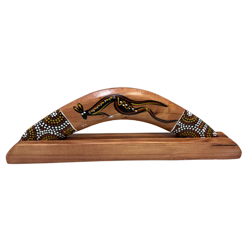 Skeenarang Booma -Traditional/Dot Art Handpainted [35cm] boomerang with timber Display Stand