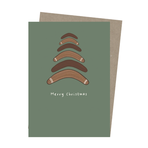 Paperbark Prints Aboriginal Art Gift Card - Boomerang Christmas (Green)