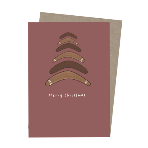 Paperbark Prints Aboriginal Art Gift Card - Boomerang Christmas (Red)