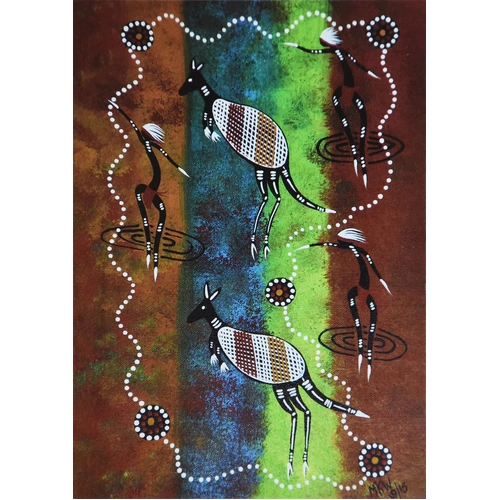 2 Kangaroos - POSTCARD - Dreamtime Kullilla Aboriginal Art