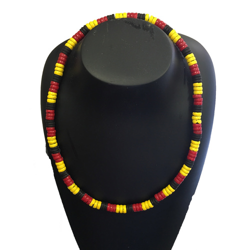 Aboriginal Stretch Necklace - Tri-Colour Wooden Bead