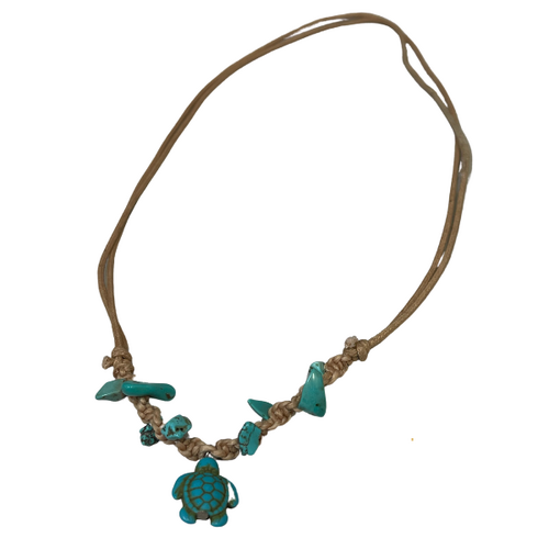 Blue Turtle Leather Necklace (Bone Chord)