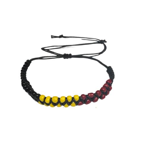 Aboriginal Plastic 3 Colour Double Bead Adjustable Black Braided Wristband - 3 Colour Bead