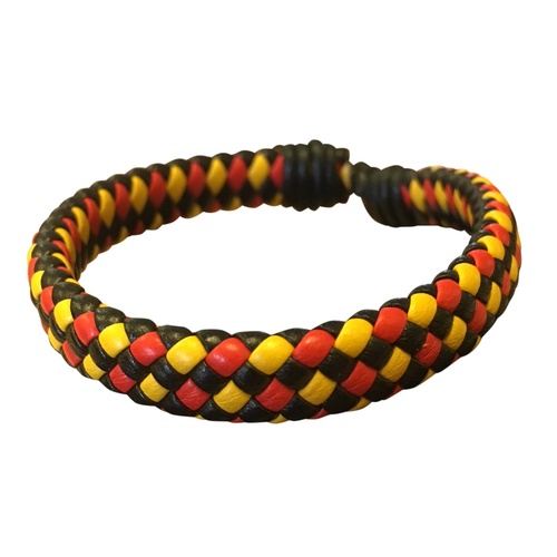 Aboriginal Plaited WIDE Leather Adjustable Wristband