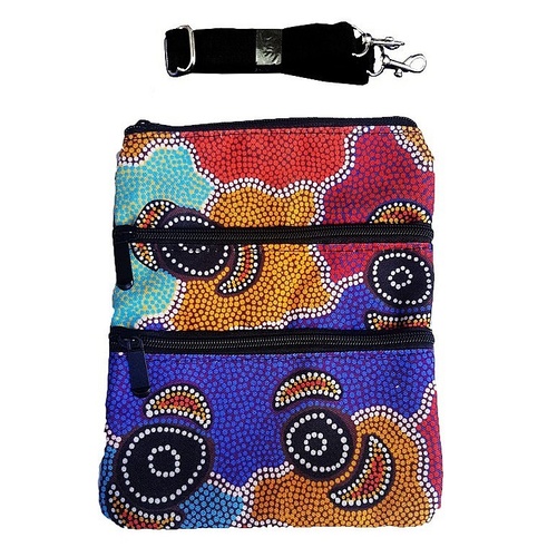 Hogarth Aboriginal Art 3 Zip Canvas Shoulder Bag - Riverside Dreaming