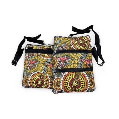 Bunabiri Aboriginal Art 3 Zip Shoulder Bag - Colours of the Land