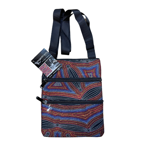 Hogarth Aboriginal Art 3 Zip Canvas Shoulder Bag - Neurum Creek