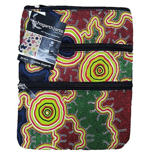 Hogarth Aboriginal Art 3 Zip Canvas Shoulder Bag - Pathways