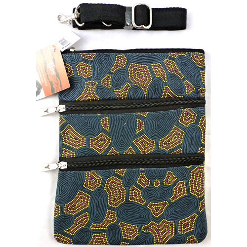 Yijan Aboriginal 3 Zip Canvas Shoulder Bag - Women Travelling Dreaming  [Slate]
