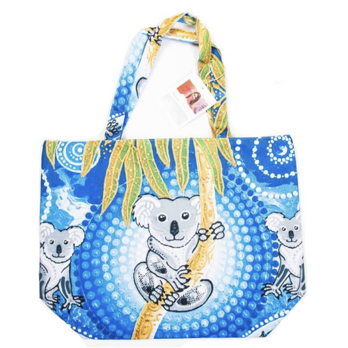 Chern'ee Sutton Aboriginal Art Canvas Beach Bag (38x50x15cm) - Koala