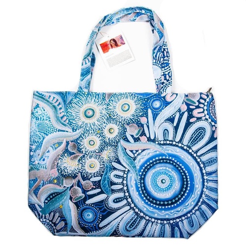 Chern'ee Sutton Aboriginal Art Canvas Beach Bag (38x50x15cm) - Lilly Pilly