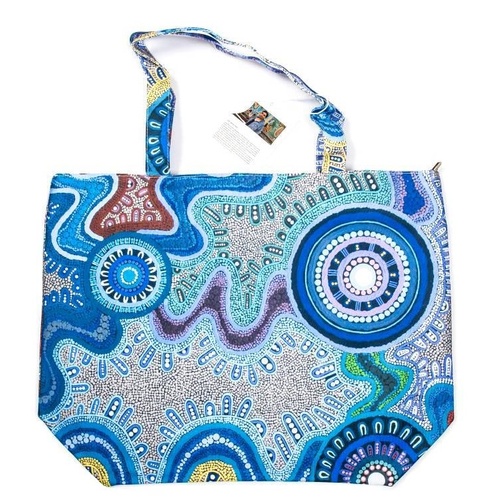 Lee Anne Hall Aboriginal Art Canvas Beach Bag (38x50x15cm) - My Country [Blue]