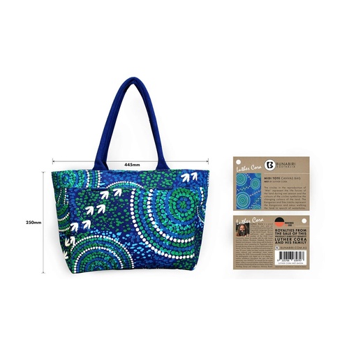 Wet Season Canvas Shopper/Midi Tote Bag - Bunabiri Aboriginal Art