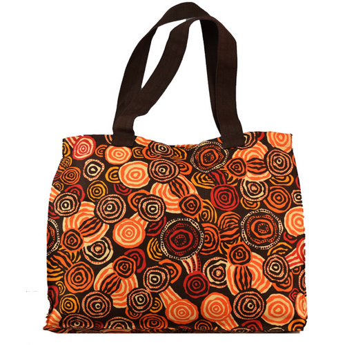 Jijaka Aboriginal Dot Art Canvas Bag - Riverstones (Orange)